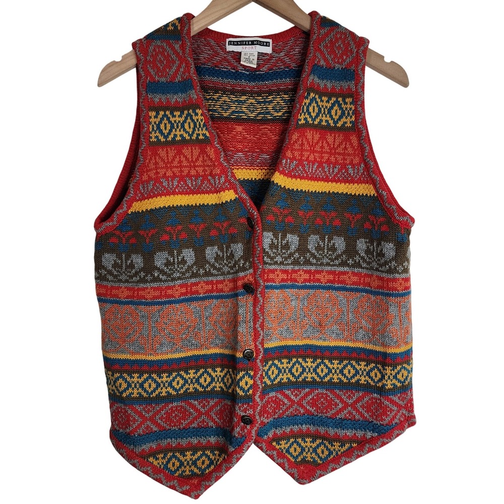 Jennifer‎ Moore Vest Women's Small Knit Granny Button Up Vintage Multicolor